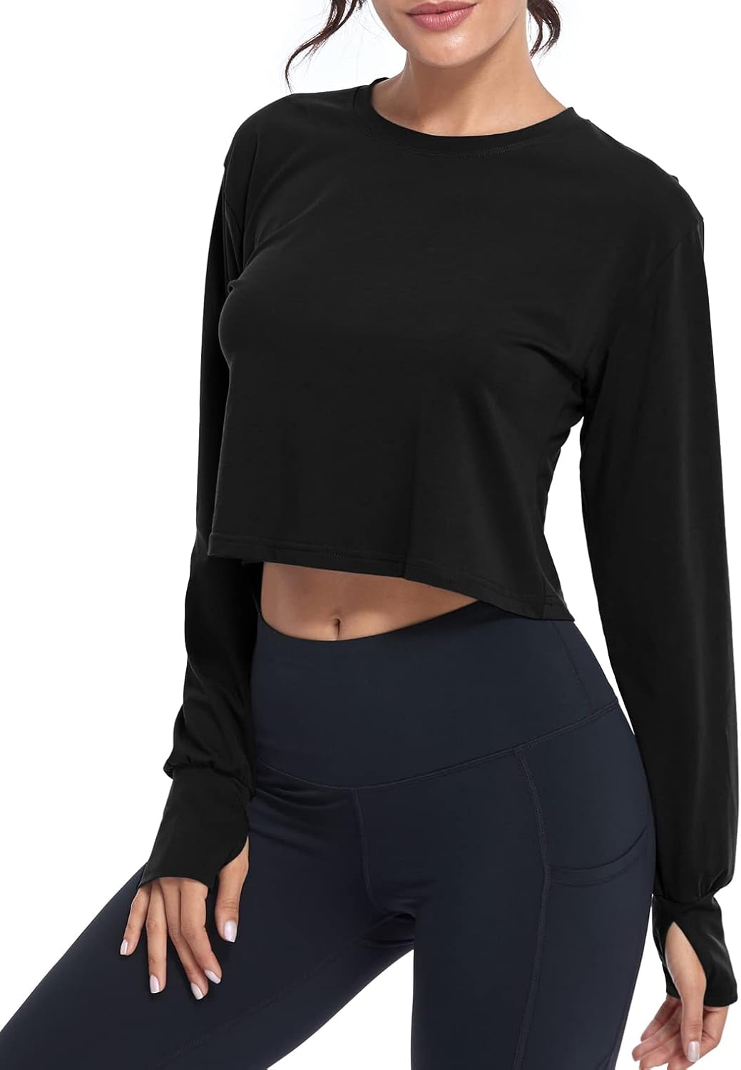 Long Sleeve Crop Top Workout Tops for Women Thumb Hole Tops