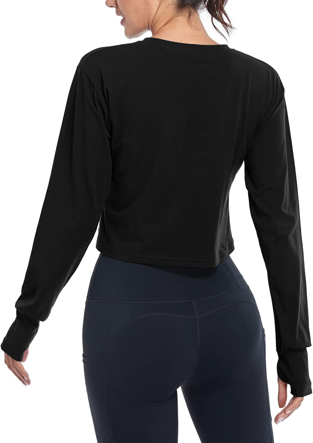 Long Sleeve Crop Top Workout Tops for Women Thumb Hole Tops